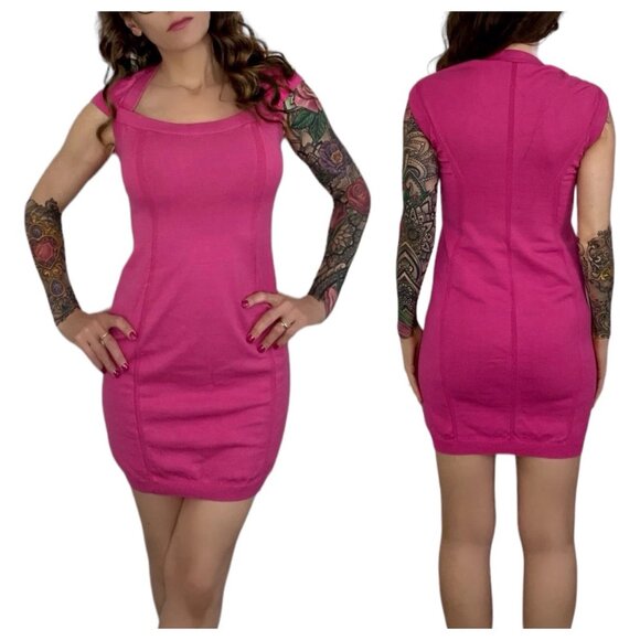 DSQUARED2 Hot Pink Fuchsia Square Neck Mini Bodycon Italian Dress Size S/M/L - Picture 1 of 8